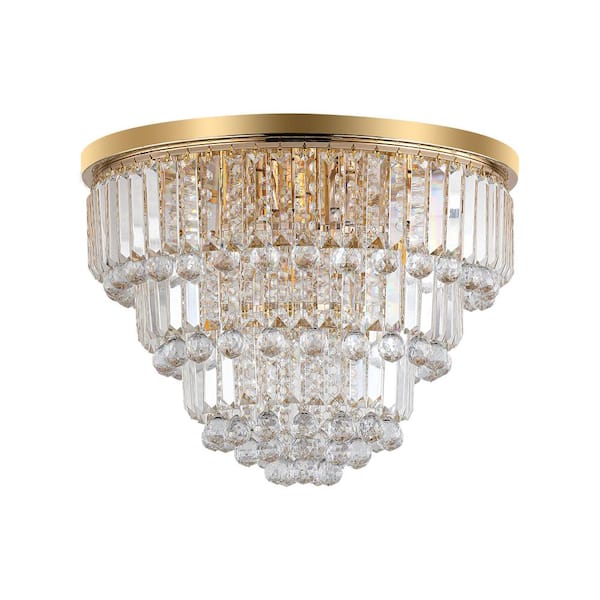 FIRHOT 19.7 in. 6-Light Modern Glam Gold Round 3-Tier Flush Mount Ceiling Light with Crystal