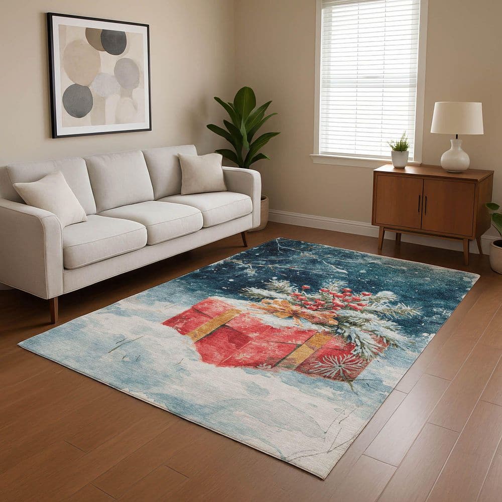 Mayfield Premium Machine Washable Abstract AMF1805 Blue 3 ft. x 4 ft. Area Rug price history on PriceWatchPro