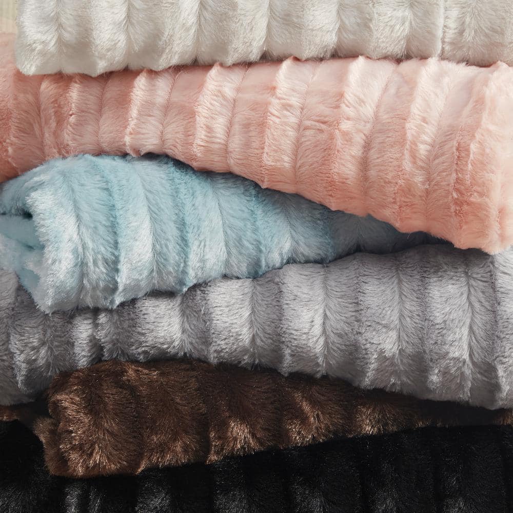 Duke Long Luxurious Faux Fur Reversible Throw Blanket, Gray