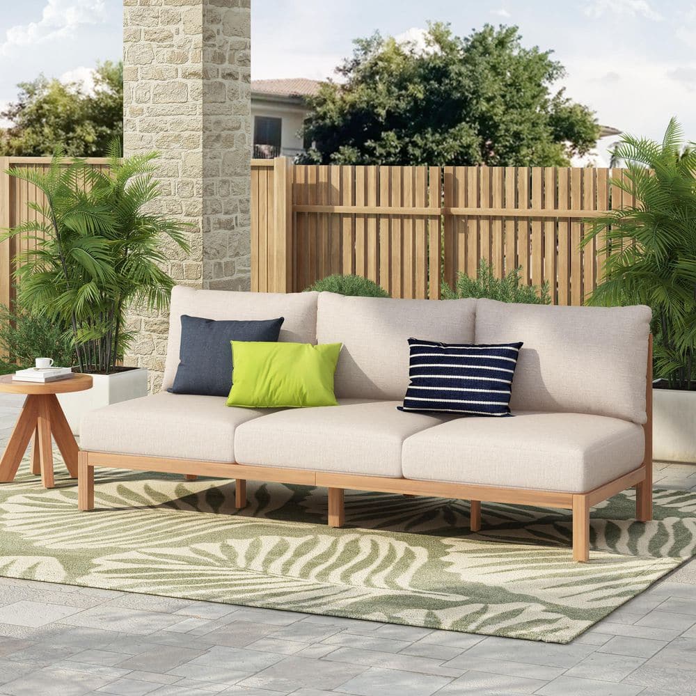 Serenity Light Teak + Beige Rope Woven and Wood Patio 3-Seater Sofa Outdoor Couch with Beige Cushions, Armless price history on PriceWatchPro