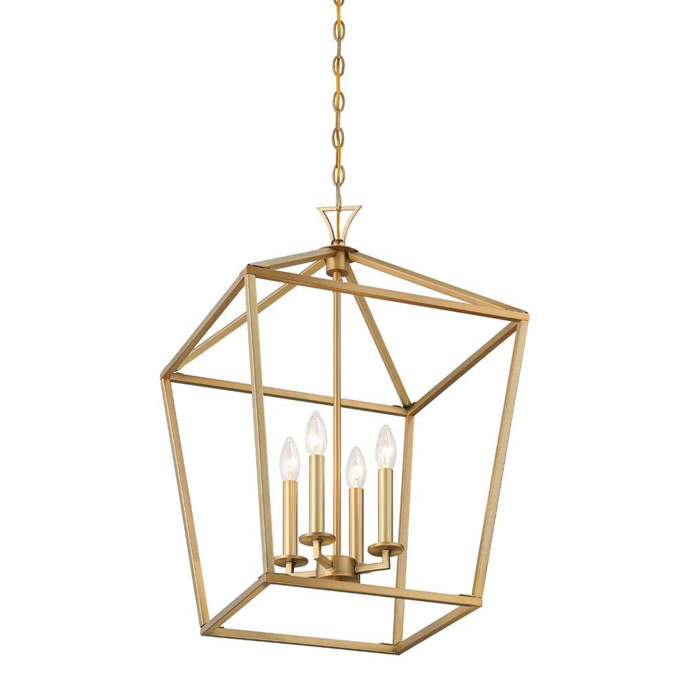 Warm Brass 4-Light Open Lantern Chandelier