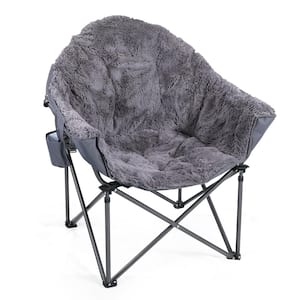 Folding Luxury Plush Moon Camping Chair Heavy-Duty Saucer Chair With Carrying Bag Soft Grey Pedded Outdoor and Indoor