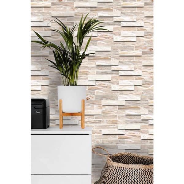 3D Falkirk Retro 10/1000 in. x 39 in. x 19 in. Off White Faux Oak Steps PVC Wall Panel