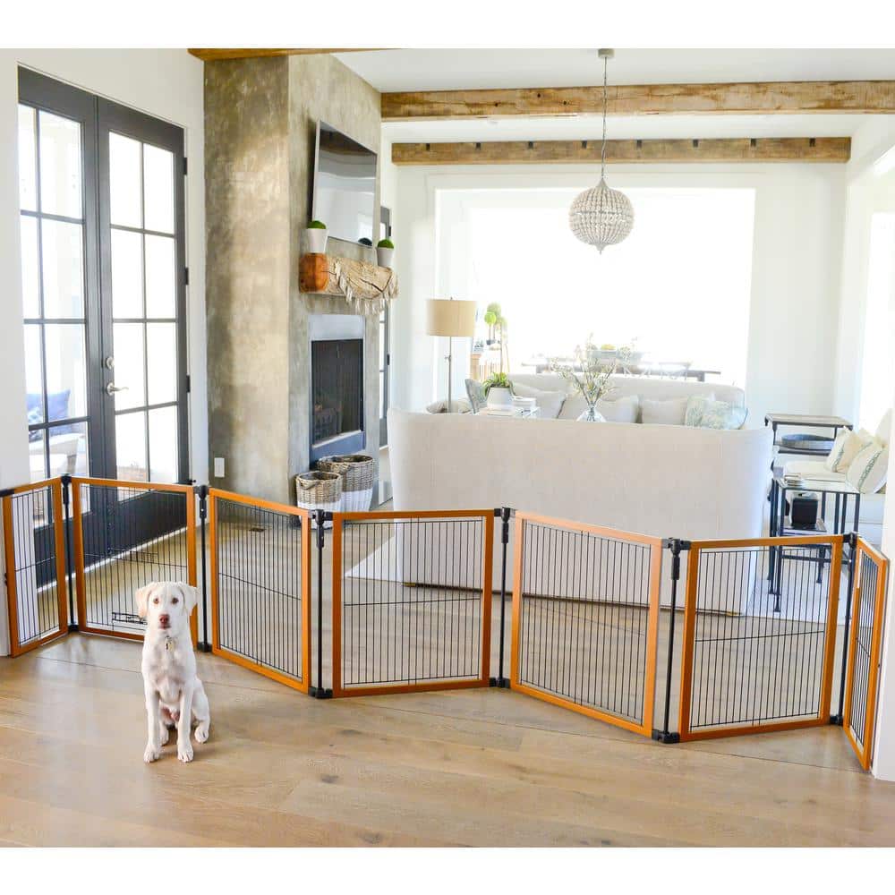 Expandable Freestanding Medium Pet Gate with Wood and Metal Frame