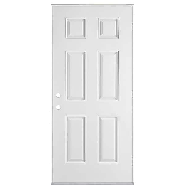 Masonite 30 in. x 80 in. 6-Panel Left Hand Outswing Primed Smooth Fiberglass Prehung Front Exterior Door No Brickmold