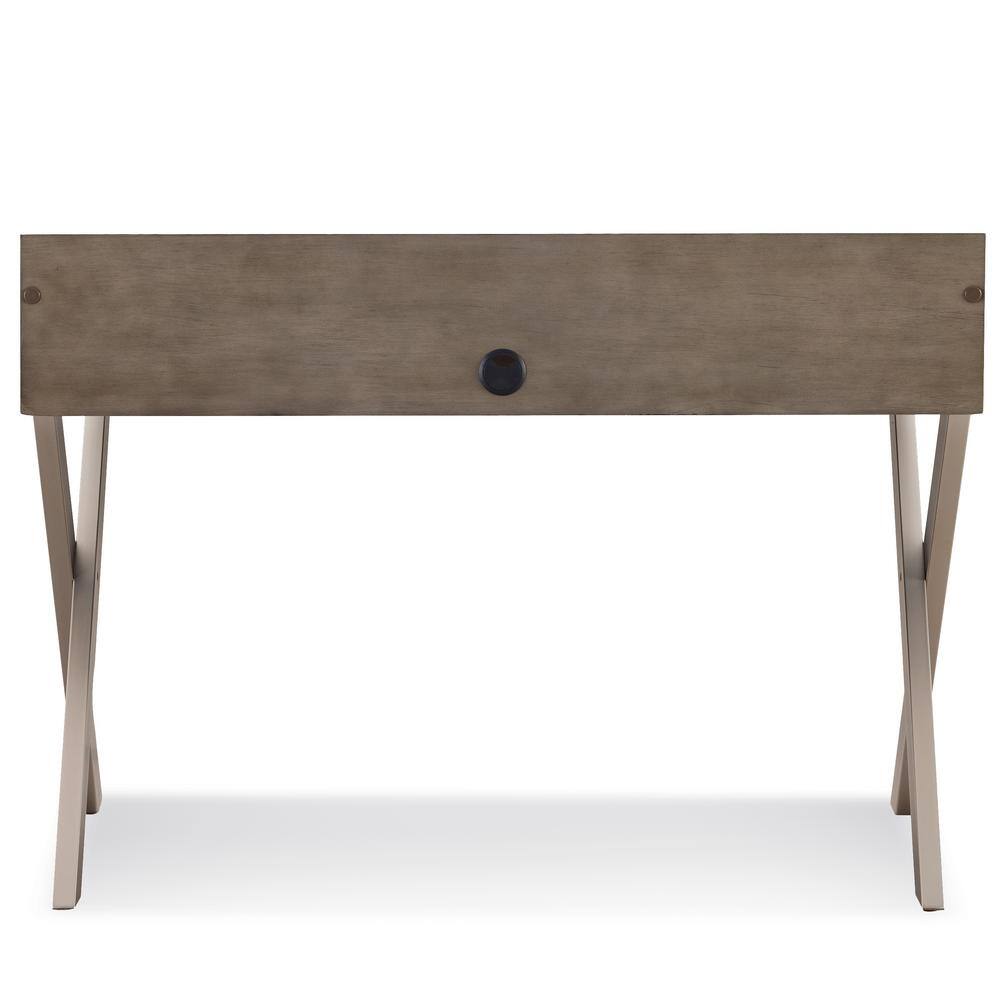 Modern Smoke Gray Wood and Silver Metal Desk with Keyboard Tray