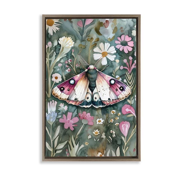 Stupell Industries Beautiful Moth Over Florals by the Dutch Lady Brown Floater Frame Nature Graphic Art Print 31 in. x 21 in.