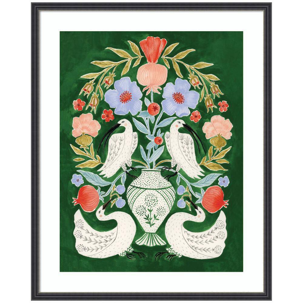 "Stylish ""Floral Folklore Ibises and Swan"" by Jill Labieniec Animals Framed Art Print 42 in. x 34 in." price history on PriceWatchPro