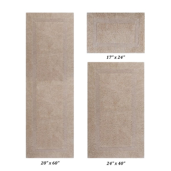 Lux Collection Sand 17 in. x 24 in., 24 in. x 40 in., 20 in. x 60 in. 100% Cotton 3-Piece Bath Rug Set