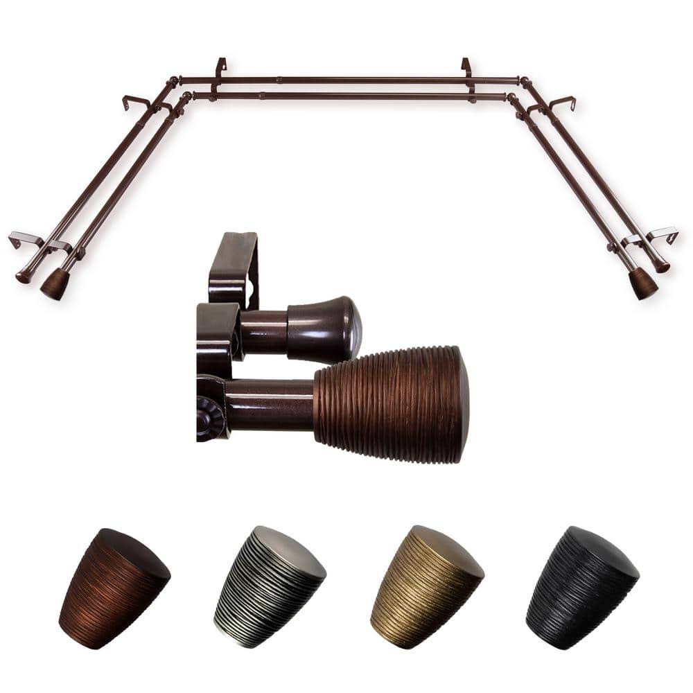 Senna 20-36 in. sides, 38-72 in. center Adjustable Bay Window Double Curtain Rod 13/16 in. in Cocoa with Finial price history on PriceWatchPro