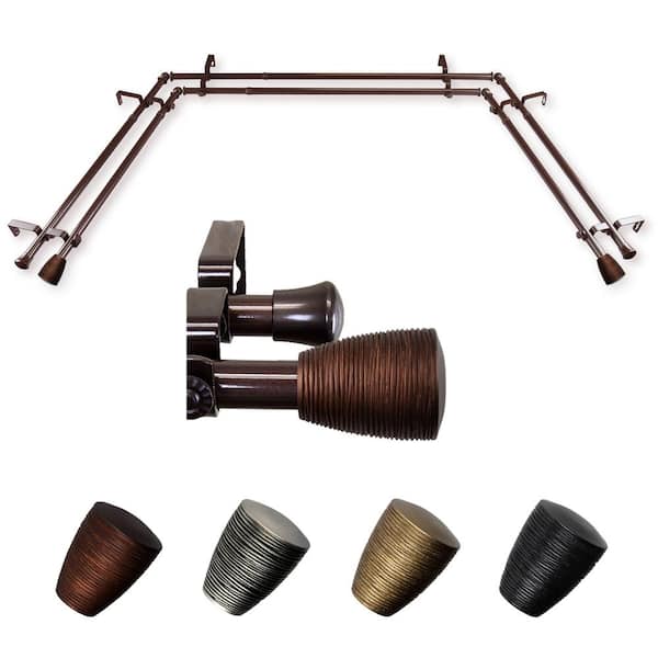 EMOH Senna 20-36 in. sides, 38-72 in. center Adjustable Bay Window Double Curtain Rod 13/16 in. in Cocoa with Finial