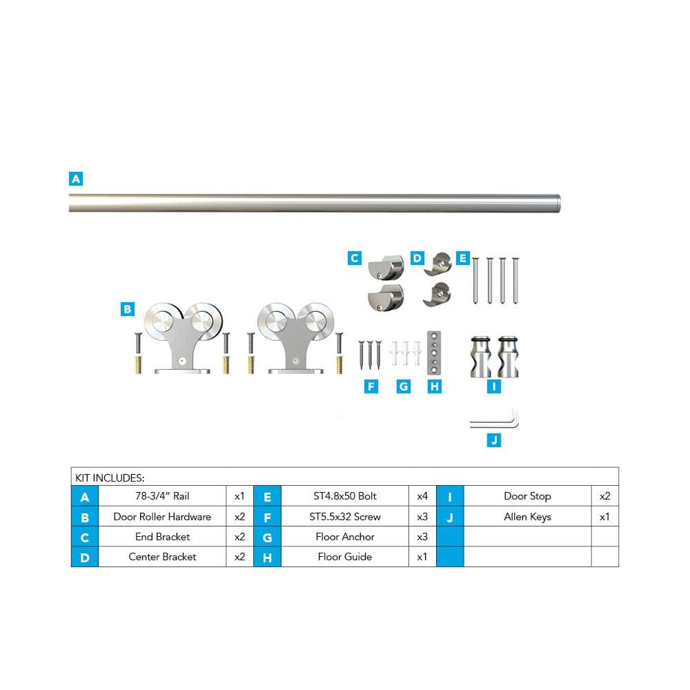Solid Steel Sliding Barn Door Hardware Kit, 80-inch