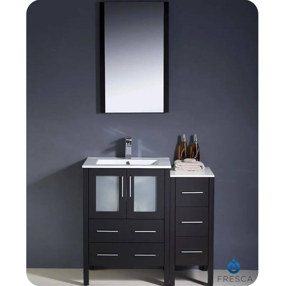 Espresso Engineered Wood Single Sink Vanity with Ceramic Top
