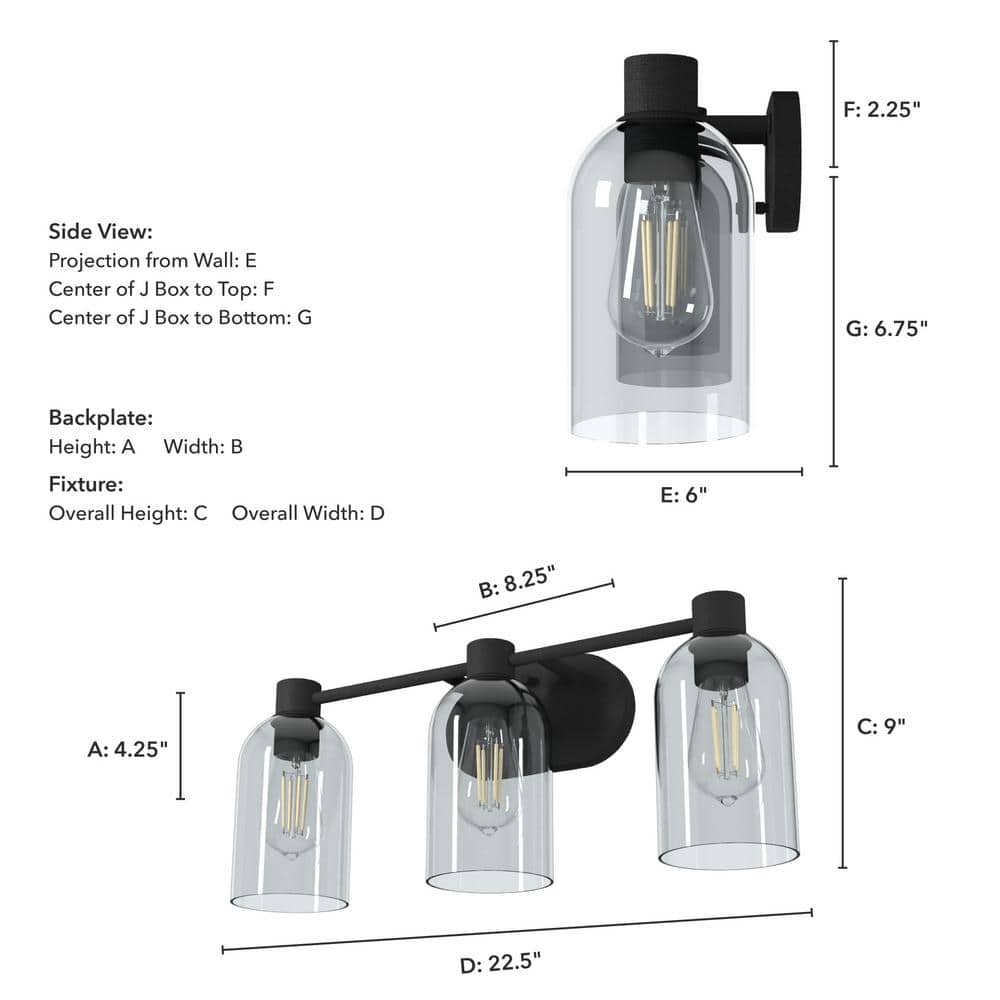Lochmeade 22'' Black Iron 3-Light Outdoor Vanity Fixture