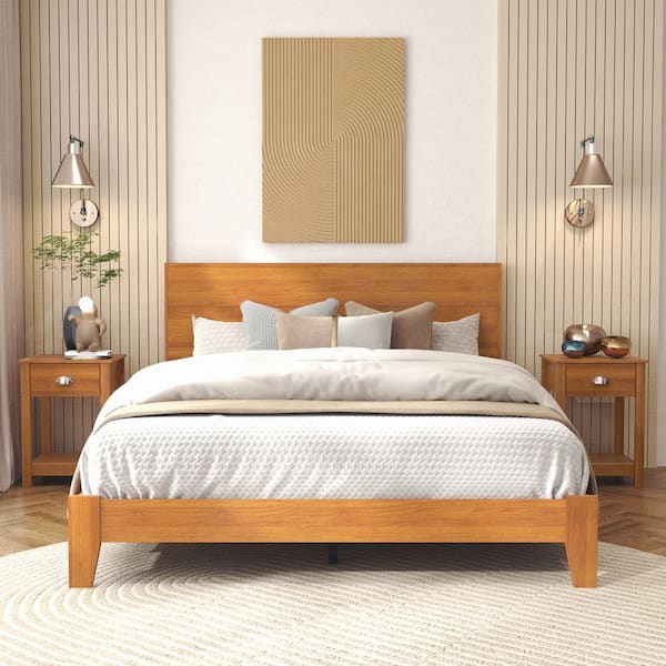 GALANO Layton 3-Piece Amber Walnut Red Queen Wood Bedroom Set with ...