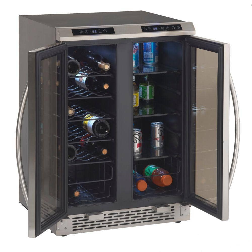 Stainless Steel and Black Dual Zone Wine and Beverage Cooler with LED Lighting