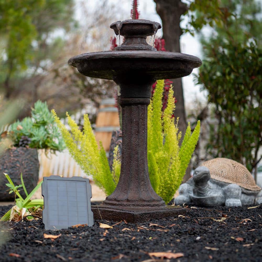 28" Brown Resin Solar Powered Outdoor Birdbath Water Fountain