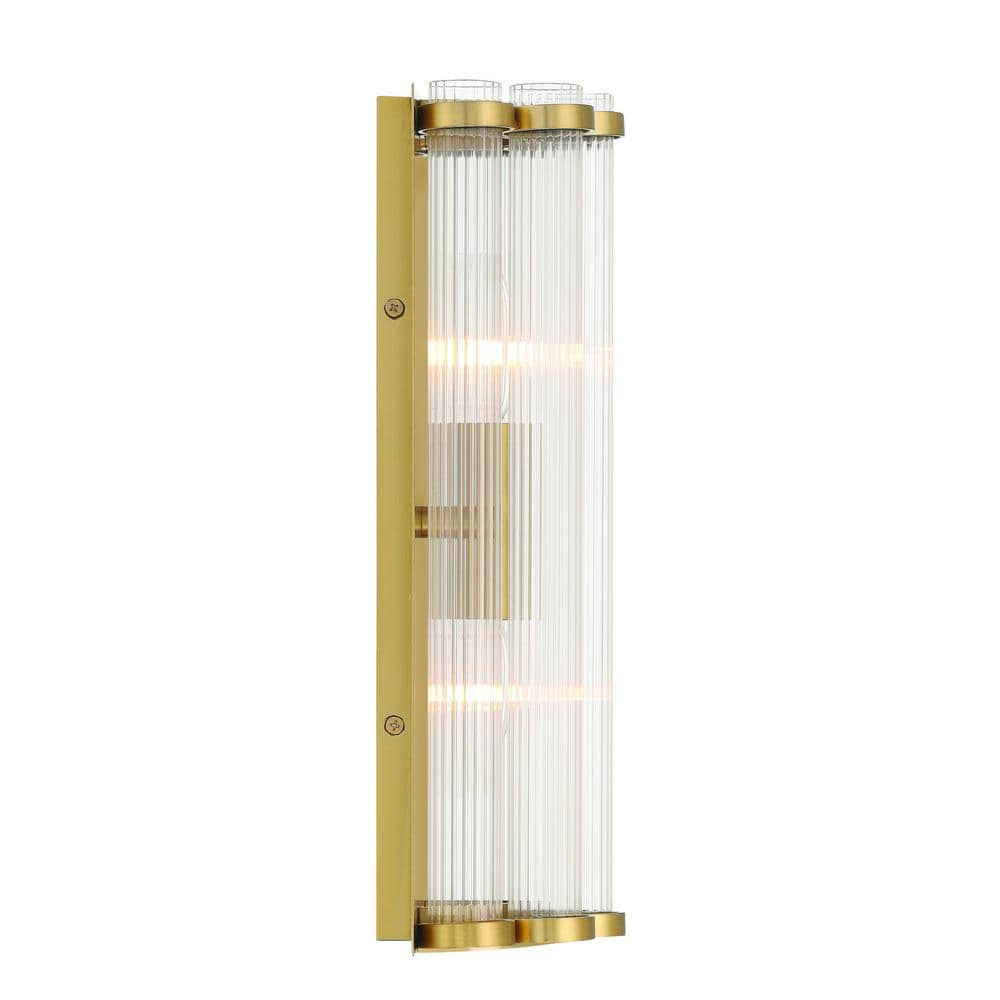 Gold Ribbed Glass 2-Light Dimmable Wall Sconce