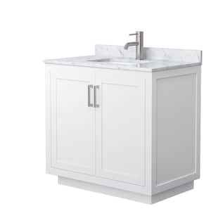 Miranda 36 in. W Single Bath Vanity in White with Marble Vanity Top in White Carrara with White Basin