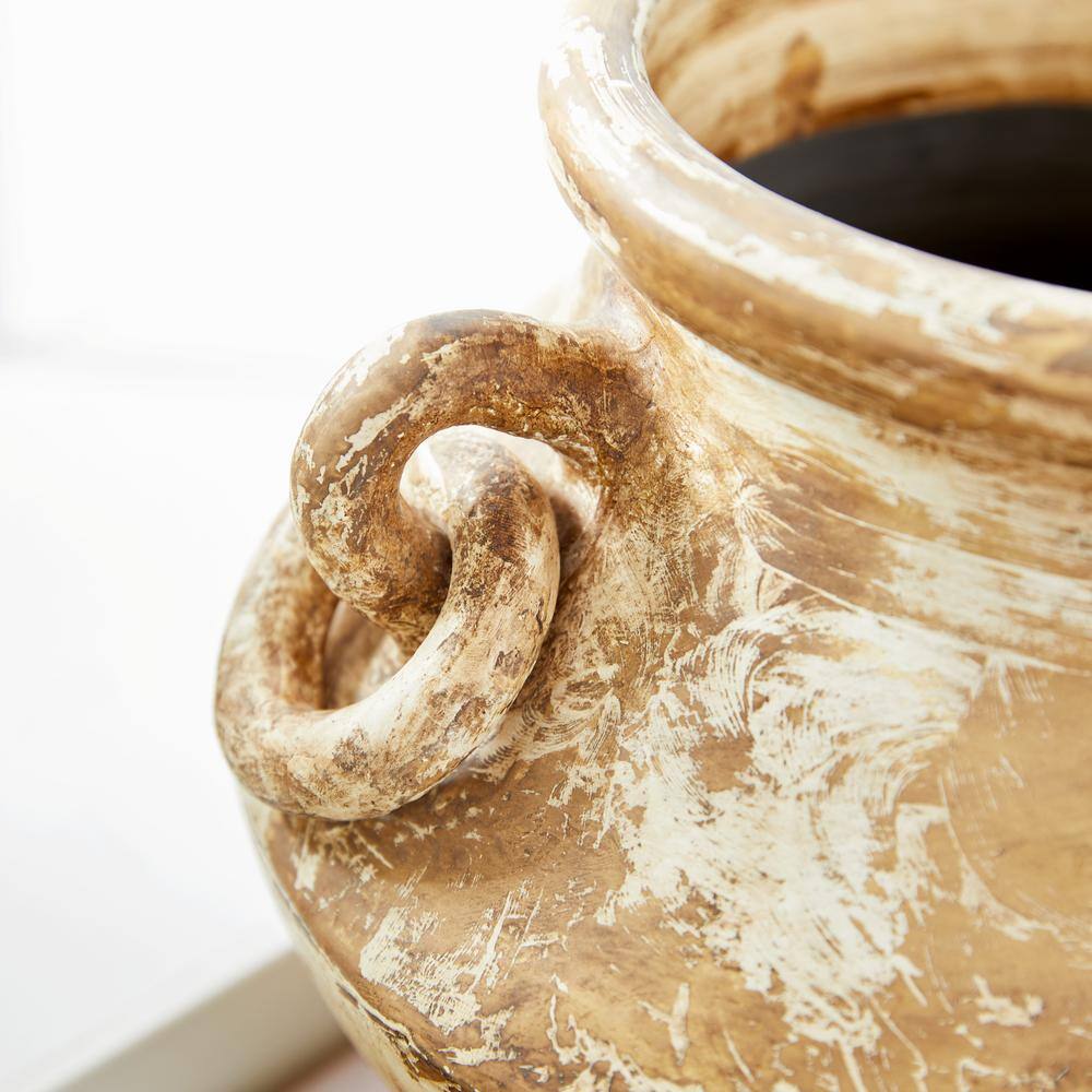 Beige Distressed Solid Amphora Ceramic Vase 13" x 13" x 10"