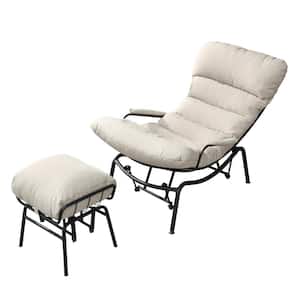 Beauty 2-Piece Metal Outdoor Patio Outdoor Rocking Chair with Beige Cushions
