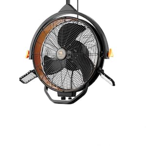 18 in. 3-Speed High Velocity Max. 5400 CFM Garage Ceiling Mount Wall Fan XL in Matte Black with Work Lights and Downrod