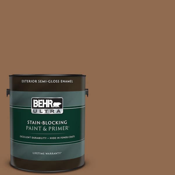 BEHR ULTRA 1 gal. #PPU4-01 Caramel Swirl Semi-Gloss Enamel Exterior Paint & Primer