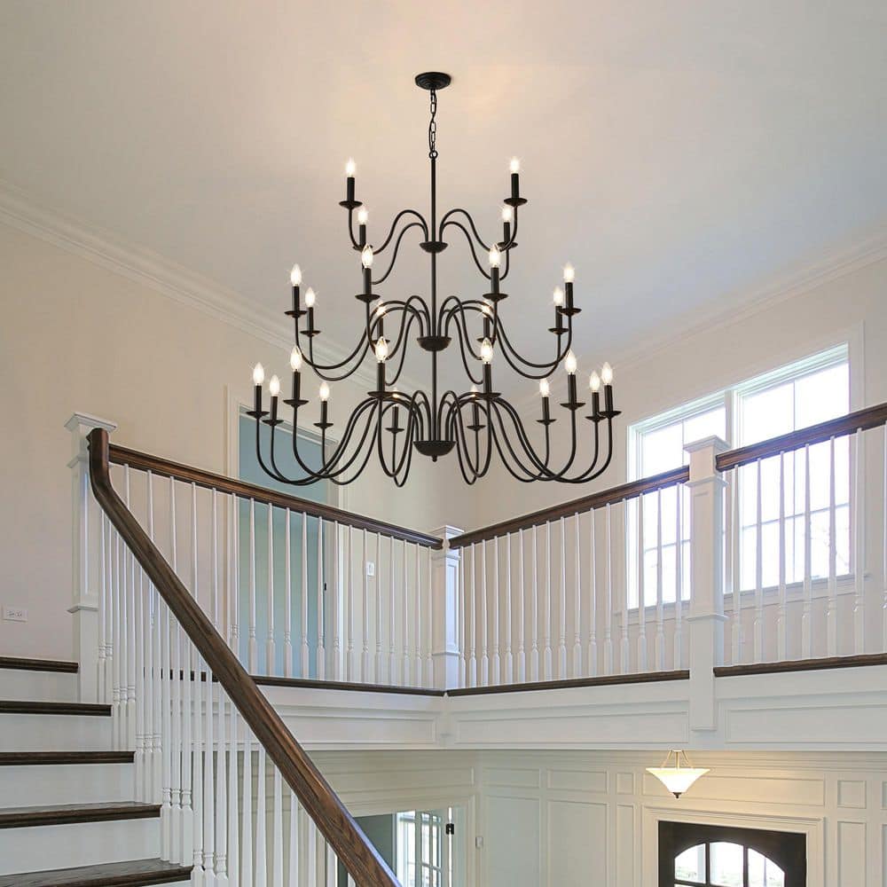 24-Light Black Metal Farmhouse Fixtures Industrial Chandeliers for High Ceiling Living Room Foyer with Adjustable Height price history on PriceWatchPro