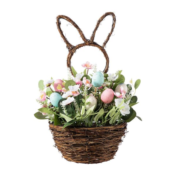 18 in. H Easter Egg and Flower Bunny Shaped Basket Centerpiece