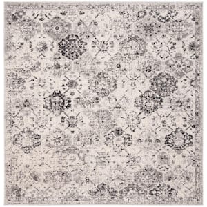 Madison Silver/Grey 10 ft. x 10 ft. Border Floral Medallion Geometric Square Area Rug