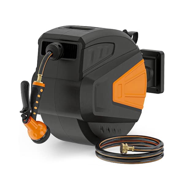 1/2 in. x 65 ft. Retractable Garden Hose Reel, Wall Mounted with 9-Function Nozzle