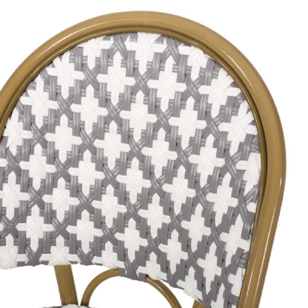 Gray and White Bamboo Print Outdoor Aluminum Bistro Dining Chairs