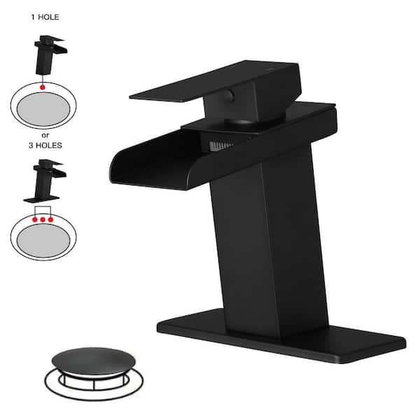 BWE Single Hole Single Handle Bathroom Faucet RV Faucet Deck Mount 1 Hole or 3 Holes With Pop Up Drain in Matte Black