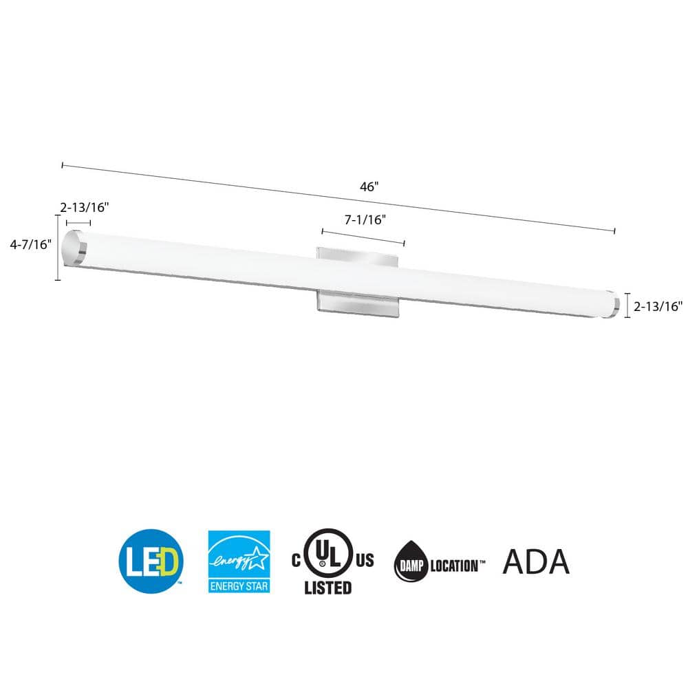 Contemporary Chrome 45" LED Cylinder Vanity Light with Dimmable Switch