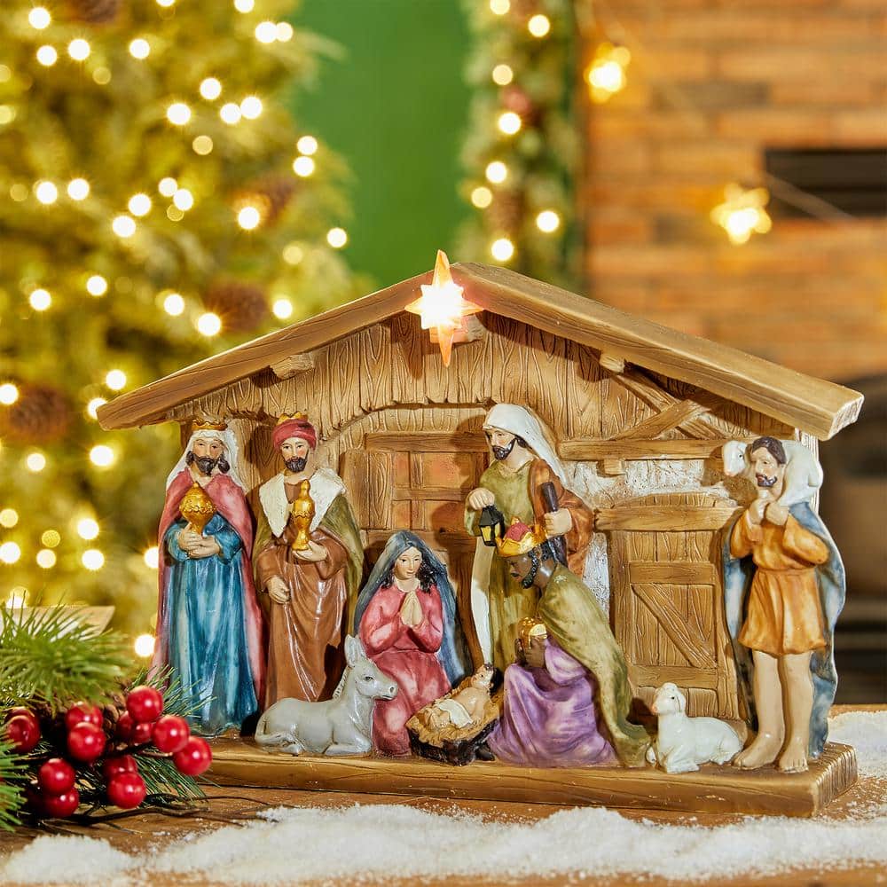12.5" Lighted Resin Nativity Scene with Holy Family