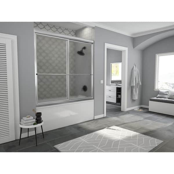 Coastal Shower Doors Newport 48 in. to 49.625 in. x 58 in. Framed Sliding Bathtub Door with Towel Bar in Chrome with Aquatex Glass