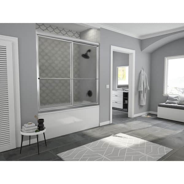 Coastal Shower Doors Newport 60 in. to 61.625 in. x 58 in. Framed Sliding Bathtub Door with Towel Bar in Chrome with Aquatex Glass