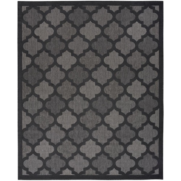Nourison Easy Care Charcoal/Black 8 ft. x 10 ft. Geometric Contemporary Indoor Outdoor Area Rug