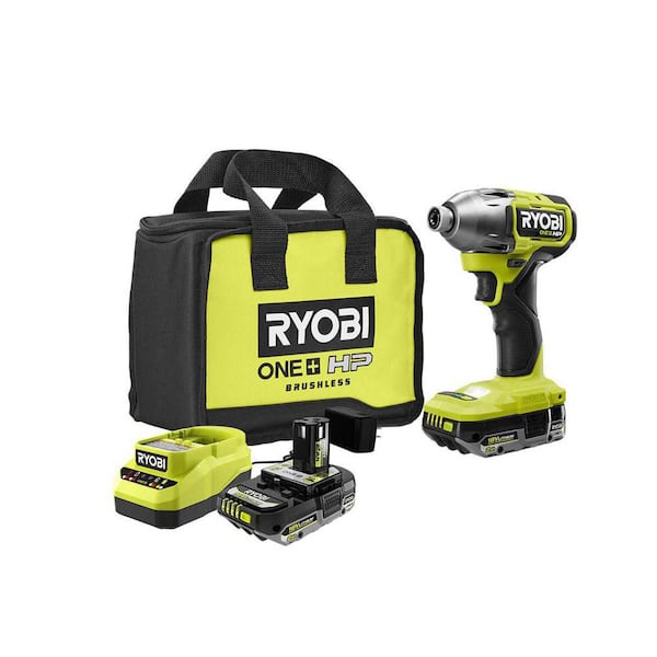 RYOBI ONE+ HP 18V Brushless Cordless 1/4 in. 4-Mode Impact Driver Kit w/(2) 2.0 Ah HIGH PERFORMANCE Battery, Charger, Bag