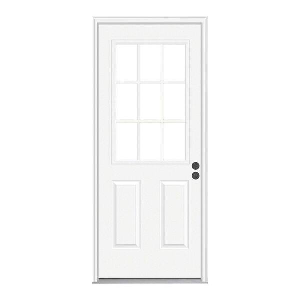 JELD-WEN 34 in. x 80 in. 9 Lite Primed Premium Steel Prehung Front Door with Brickmould