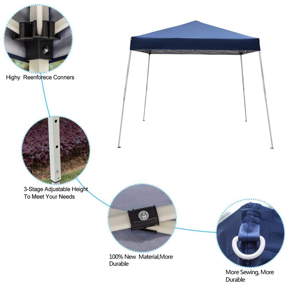 10 Ft Blue Steel Pop-Up Canopy Tent with Waterproof Cover