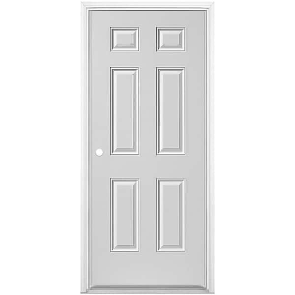 Masonite 32 in. x 80 in. Utility 6-Panel Right-Hand Inswing Primed Steel Prehung Front Exterior Door with Brickmold