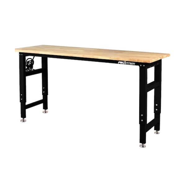 Frontier 60 in. Adjustable Height Wood Top Workbench Table in Black