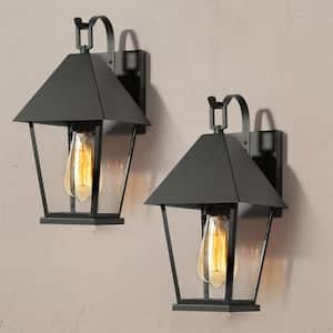 Modern Black Outdoor Pendant Light, Jared 1-Light Outdoor Wall Lantern Sconce Light with Seeded Glass Shade (2-Pack)