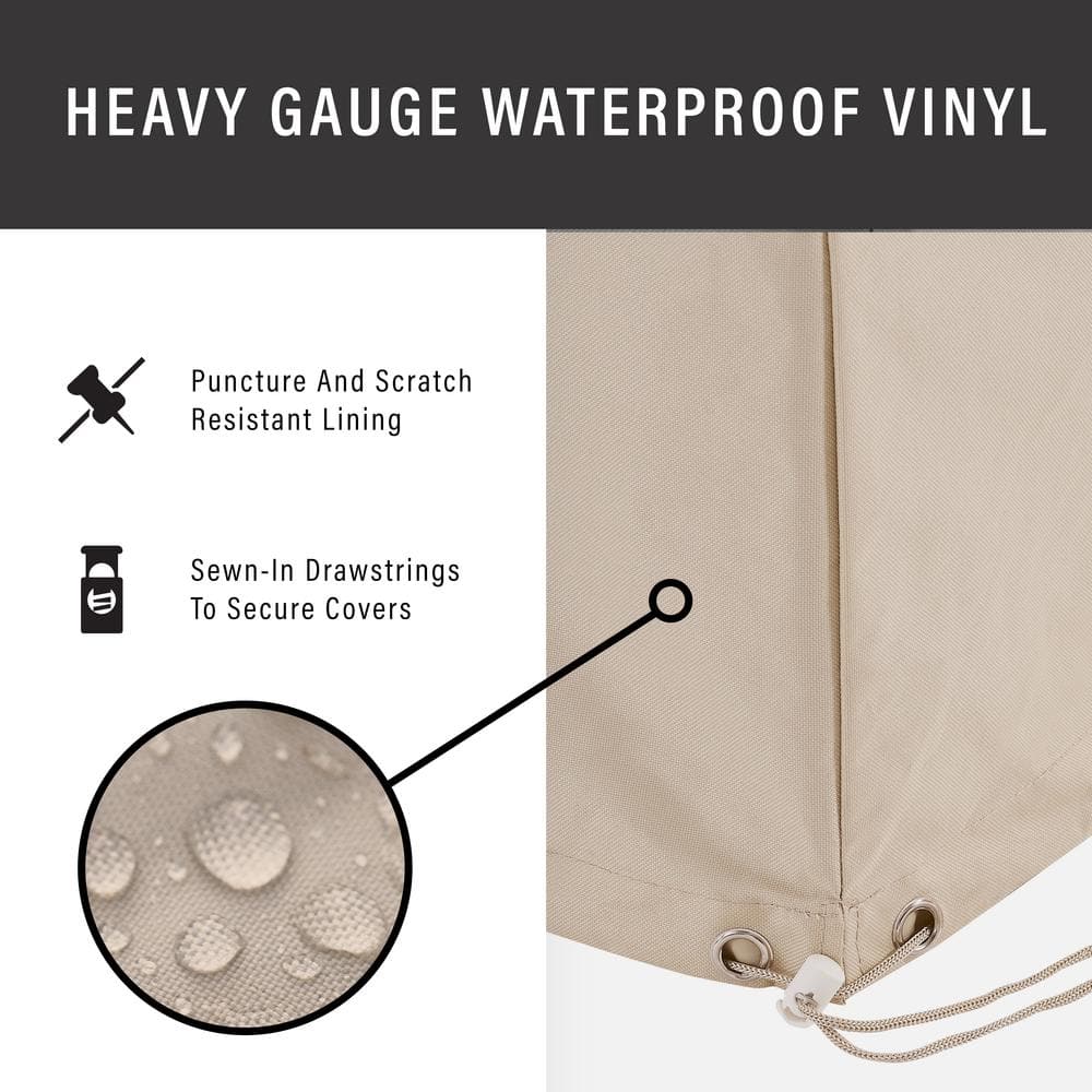 Tan Heavy-Duty Vinyl Round Outdoor Patio Furniture Cover