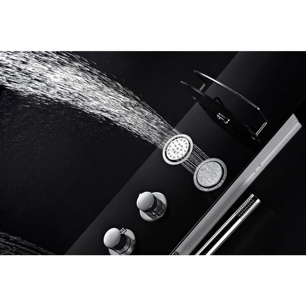 Colossal 56'' Black Tempered Glass Shower Panel with Adjustable Jets
