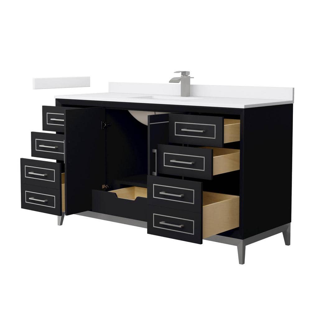 60'' Black Single Bathroom Vanity with White Cultured Marble Top