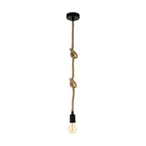 Rampside 4.5 in. W x 42 in. H 1-Light Black Open Bulb Pendant Light with Knotted Rope