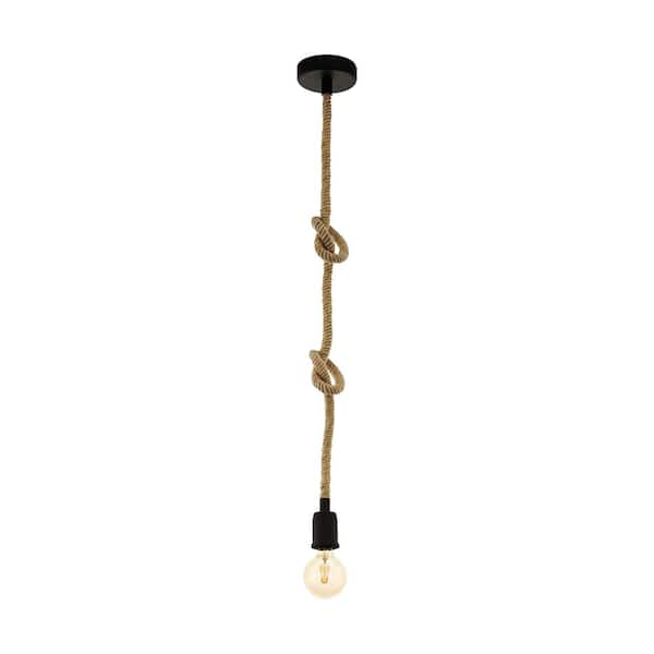 Eglo Rampside 4.5 in. W x 42 in. H 1-Light Black Open Bulb Pendant Light with Knotted Rope