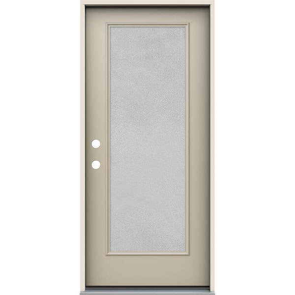 JELD-WEN 36 in. x 80 in. Right-Hand Full Lite Micro-Granite Frosted Glass Desert Sand Steel Prehung Front Door